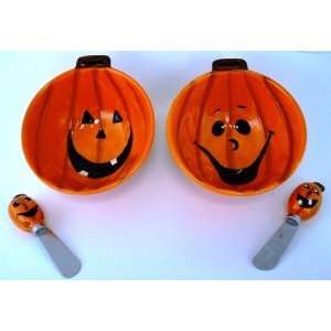  Pumpkin Bowl Jack O Lantern Halloween Dip Bowl & Spreader 