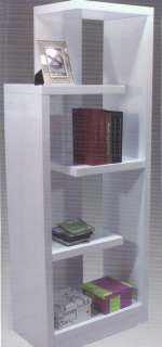 White lacquer finish wood shelf unit with modern stylin  