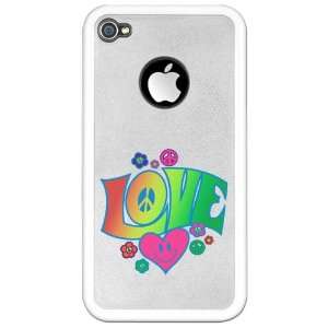  iPhone 4 or 4S Clear Case White Love Peace Symbols Hearts 