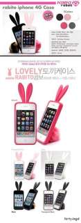 Transparent Pink Long ears Bunny Rabbit iphone 4 rubber case cover fur 