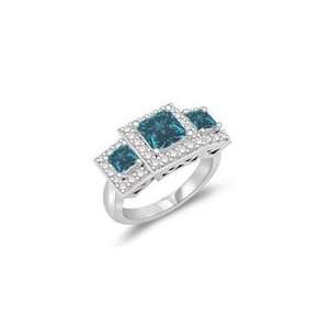   Cts Blue & 0.38 Cts White Diamond Three Stone Ring in 14K White Gold 8