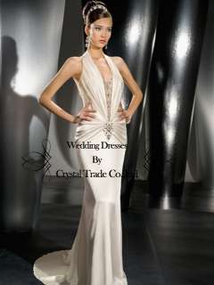 Elegant Halter White/Ivory Wedding Bridal Gown Prom Bridesmaid Evening 