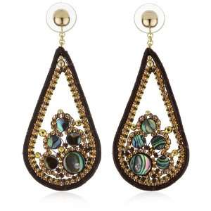   Leather and Abalone 14k Gold Filled Cluster Drop Earrings Jewelry