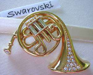 Signed Swarovski French Horn Brooch Pin  