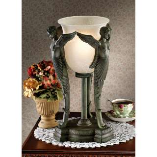 Art Deco Greek Harpies Fairy Trio Table Top Torchiere Lamp  