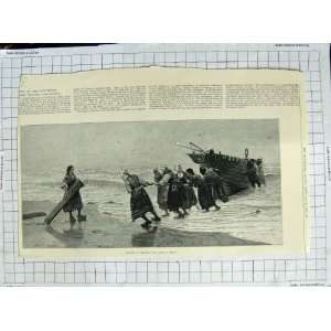  1888 FINE ART PRICE LADY TOILERS SEA FISHING BOAT