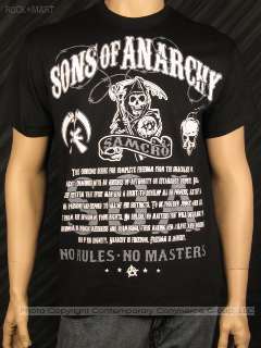 Officially Licensed SONS OF ANARCHY T Shirt No Rules No Masters Mens 