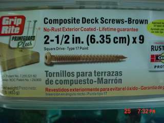 10 lbs Grip Rite Composite Deck Screws 2 1/2 x 9 Square Drive  