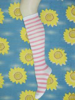 New Womens Stripe Pink White Knee High Socks b037  