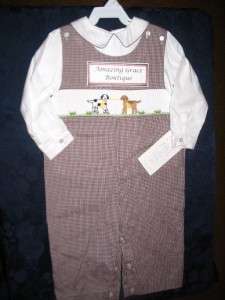 Vive La Fete Boys smocked Longall 6M 12M PUPPY Tugging Rope PUPPIES 