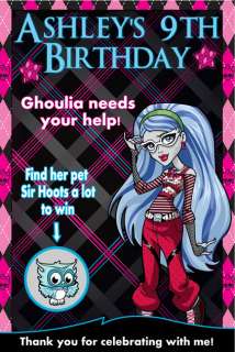 Monster High Birthday Party Scratch Off Game Card/Favor  