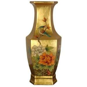  Oriental Furniture POR SQV GL 14 Hexagonal Vase in Gold 