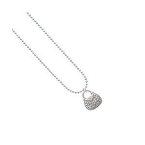  Silver Purse with Faux Stone Ball Chain Charm Necklace 