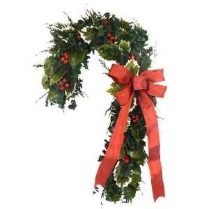  New Christmas Evergreen Candy Cane W/red Satin Ribbon 