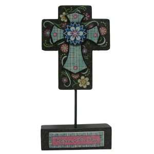  CROSS ON STAND MDF BROWN AND BLUE