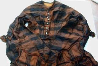   Black & Tan Taffeta Plaid Dress Large Sleeves Tassels & Cord  
