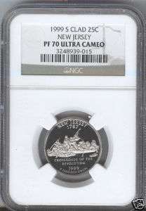 1999 S PROOF NEW JERSEY   CLAD State 25c   NGC PR70 UC  