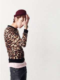 New Mens Fashion Slim Designed Leopard Zipper Sweaters Coat Jacket 