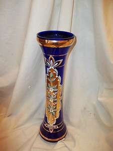 Vintage large Crystal vase, porcelain flowers, gold trim  