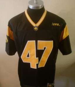 New Mens Black Majestic Sewn Iowa Hawkeyes #47 Football Jersey L 