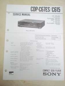 Sony Service/Repair Manual~CDP C67ES/C615 CD Player  
