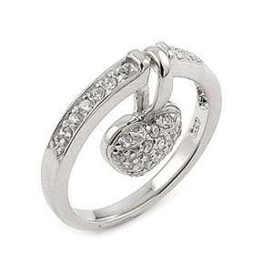   Sterling Silver Ring With Dangling Pave Set Cz Heart, Size 8 Jewelry