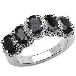 Sterling Silver Black Sapphire 5 stone Ring (Size 7)  