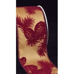   Pinetown Wired Edge Ribbon, 2 1/2 Wide, 10 Yards, Old Gold & Burgundy