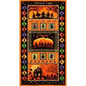  44 Wide Tricks & Treats Halloween Panel Orange Fabric By 