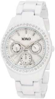 XOXO Womens XO114 Rhinestone Accent White Enamel Bracelet Watch NEW 