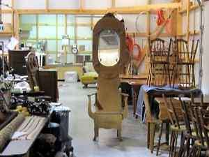 Antique Arts & Crafts Bench Hall Tree with Bevel Mirror  