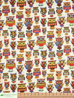 Timeless Treasures Owl & Apple Owls Cream Cotton Fabric  