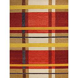 Hand knotted Artesian Red and Yellow Wool Rug (8 Round)   