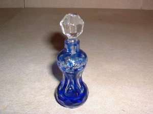Vintage Blue To Clear Cut Glass Perfume Bottle  