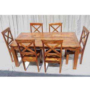   Dining Table & 6 Cross Back Chairs Set Solid Rosewood Furniture NEW