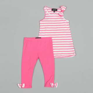 ABS Toddler Girls Striped Knit Top with Bow and Leggings   