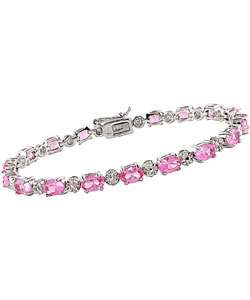   Silver Lab created Pink Sapphire and Diamond Bracelet  