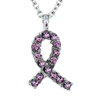   Crystal Breast Cancer Awareness Ribbon Charm Necklace  
