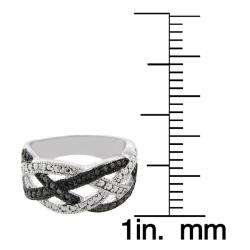   Silver Black Diamond Accent Braided Design Ring  