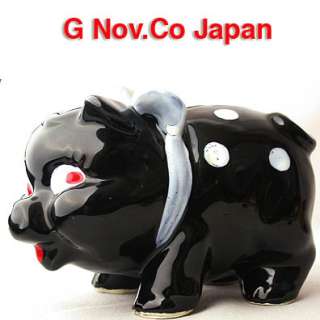 Hand Painted Pottery PIGGY BANK~Blk~G.Nov Co.Japan~XLNT  