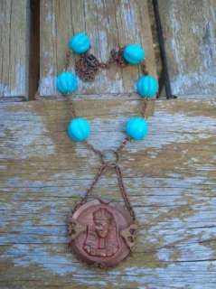 Vintage Egyptian King Pharaoh Revival Necklace Turquoise GLass Beads 