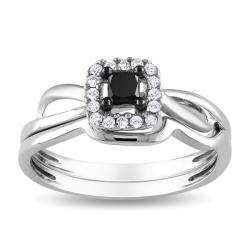 10k White Gold 1/3ct TDW Black and White Diamond Bridal Ring Set (H I 
