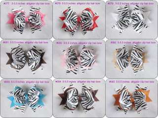 10 baby girl boutique Zebra hair bows 5 5.5 inches alligator clip 