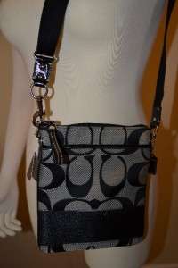 COACH NWT Jacquard Signature Black Stripe Swingpack Crossbody Handbag 