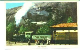 Old railroad postcard Stone Mountain GA steam engine  