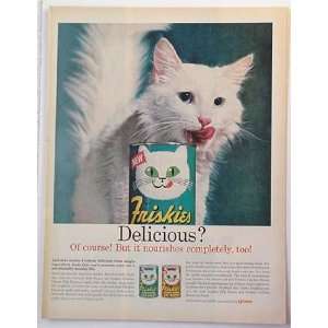  1961 Friskies Cat Food White Cat Print Ad (2613)
