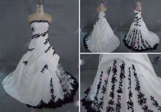 White And Black Embroidery Bridal Wedding Dress Prom Gown Stock Size 