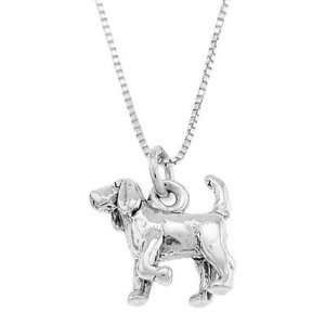  Sterling Silver Three Dimenional Bloodhound Dog Necklace Jewelry