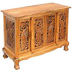 Hand carved Peacocks Storage Cabinet/ Sideboard Buffet  