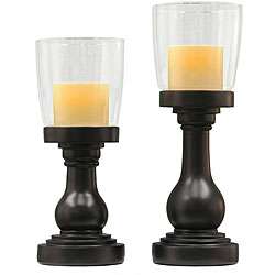 CandleTEK Black Hurricane Flameless Candle Holders and Candles (Set of 